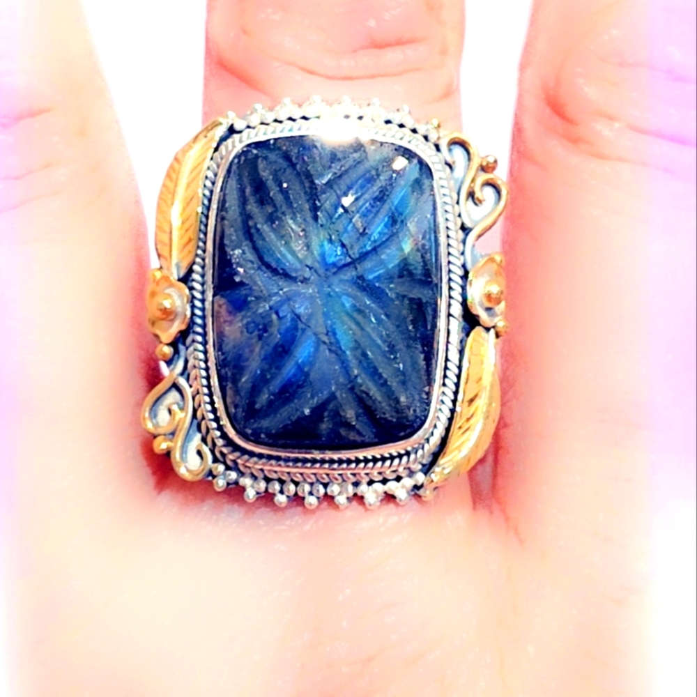Carved Labradorite Sterling Gemstone Ring